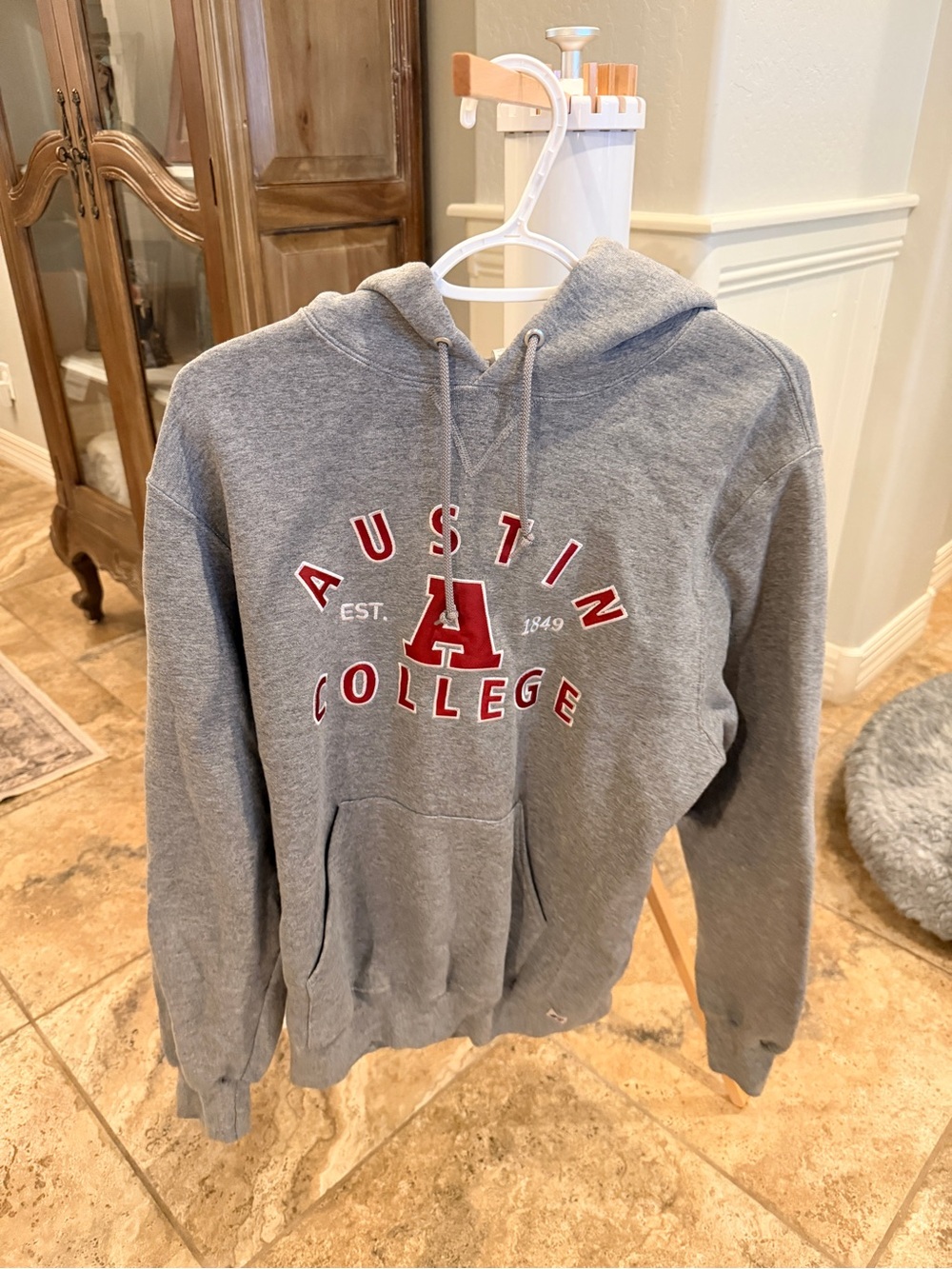 Russell Athletic Gray Crewneck Hoodie with Red Austin College Logo